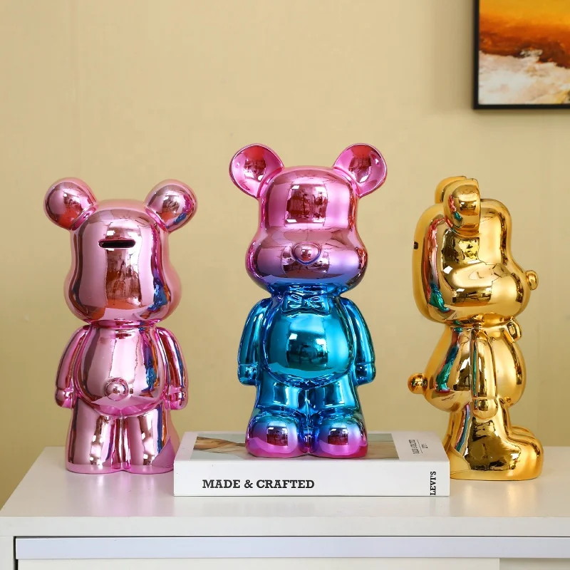 Большая Современная Художественная полимерная статуя медведя с покрытием из мультфильма Домашняя Декоративная скульптура копилка