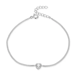 Women's 925 Sterling Silver Adjustable Cuban Chain Bracelet White Gold Heart Diamond Zircon Best Party Gift for Women Girls