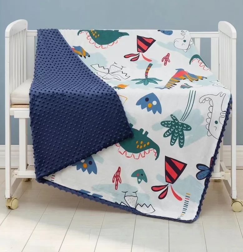 Wholesale 100 Polyester Custom Printed Minky Fleece Baby Dot Blanket