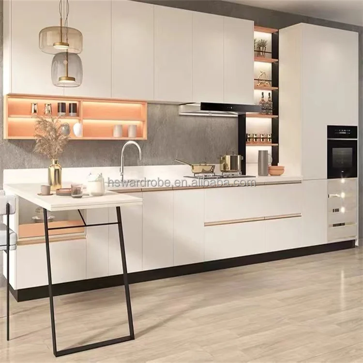 Modern Modular Melamine Kitchen Cabinet Sets with Artificial Marble ...