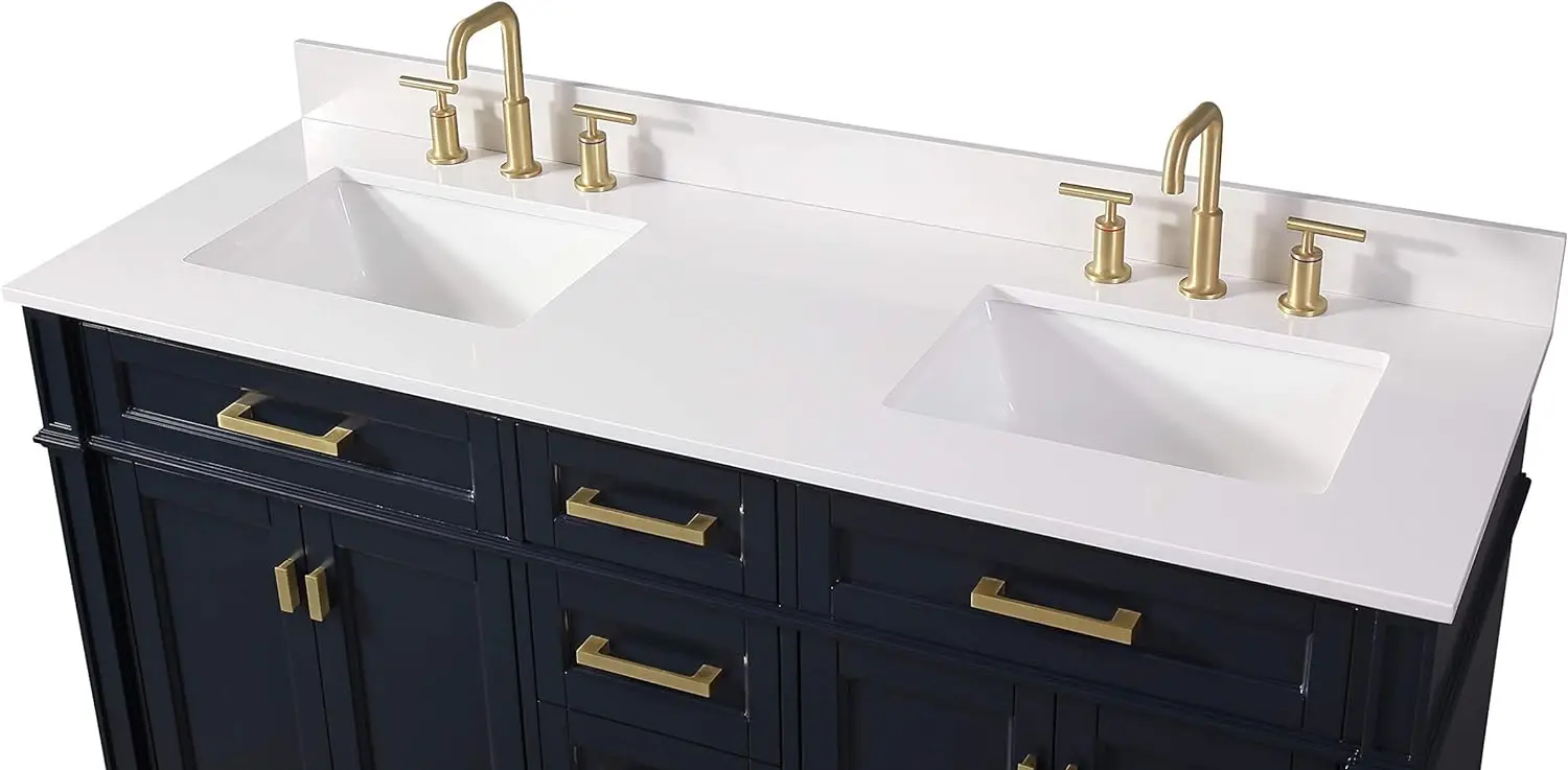 Modern Style Large Size Double Sink Bathroom Vanity With Golden Handle 60inch Marble Top