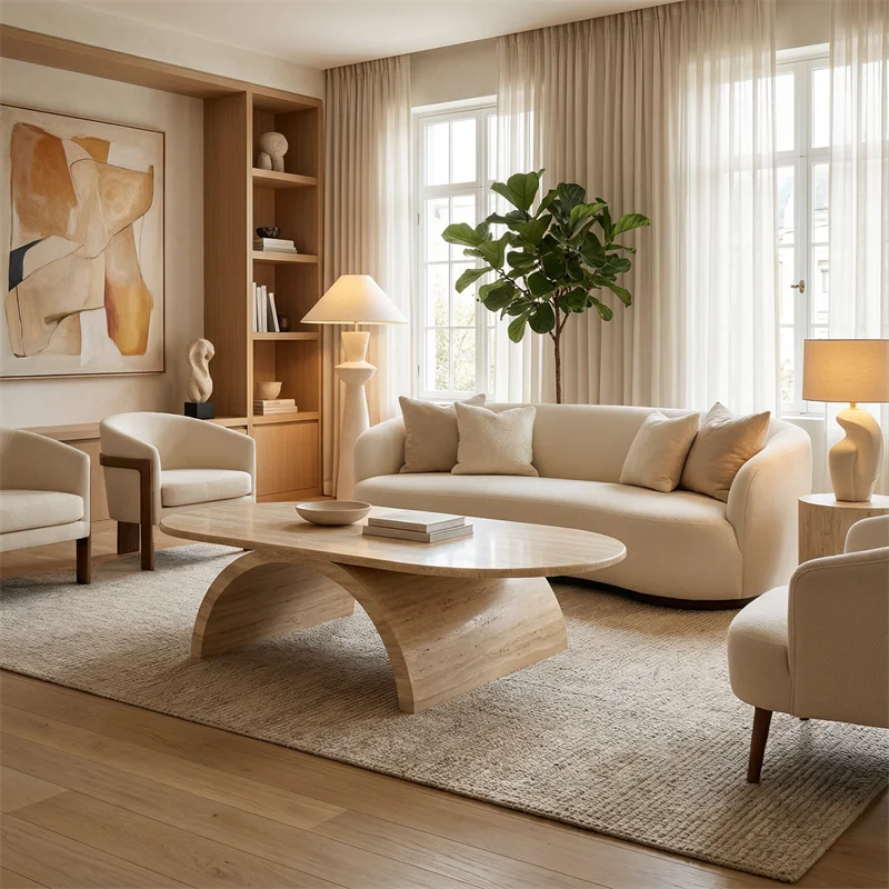 Nature Stone Myra Beige Travertine Coffee Table Stone Travertine for Dining Room Dining Area Living Room