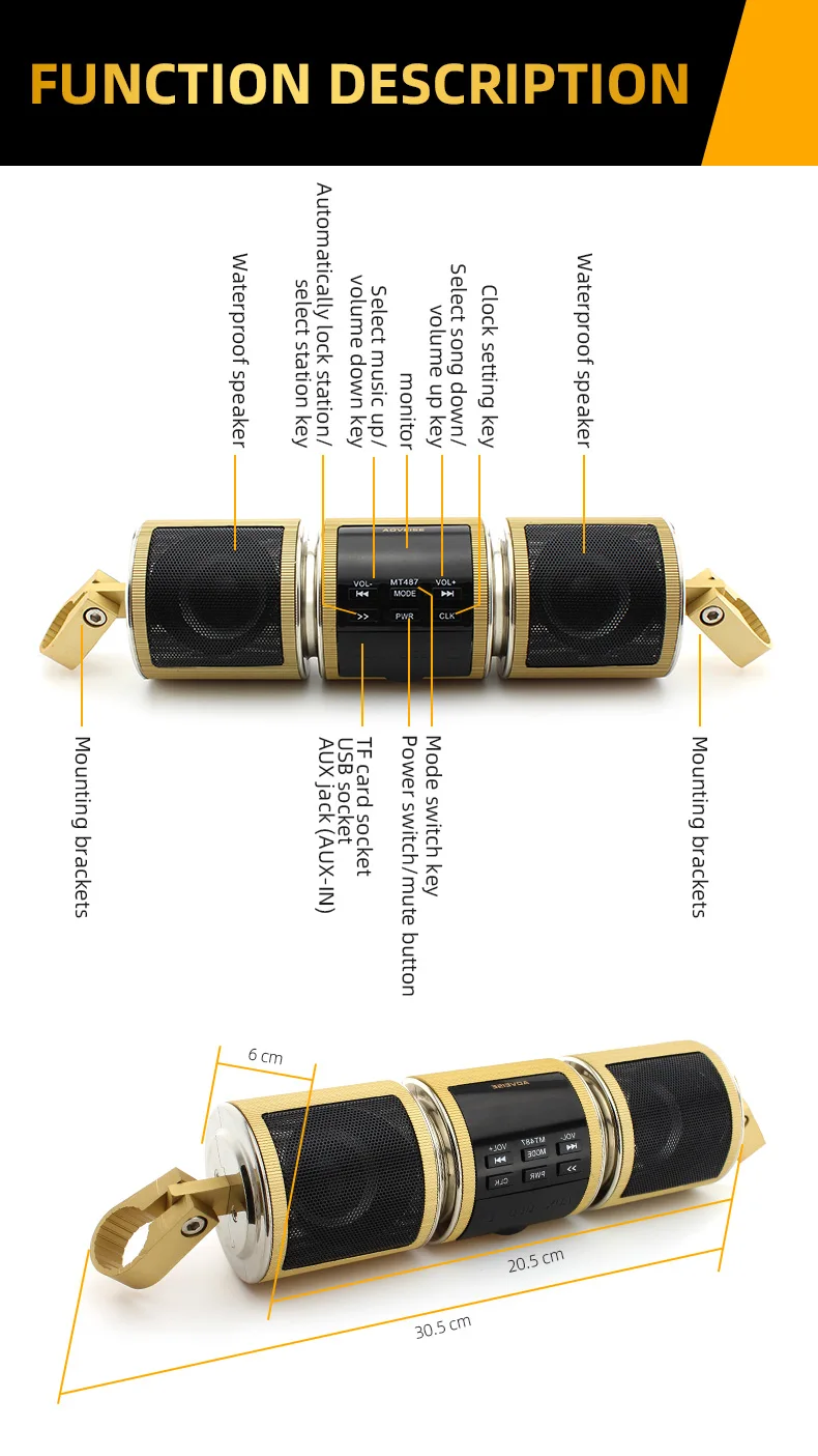 Bike Speaker Waterproof Speaker Audio Radio MP3 Sound System FM