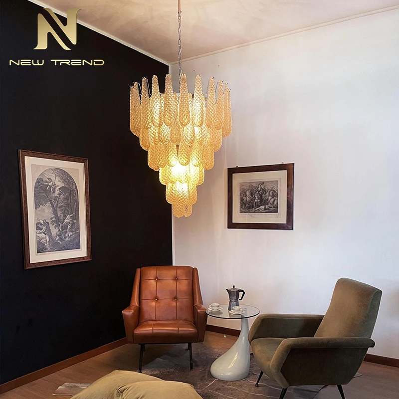 CPL-447 French Vintage Style Murano Glass Chandelier – Luxury Italian LED Pendant Light for Villa Living Room, Dining & Duplex Staircase