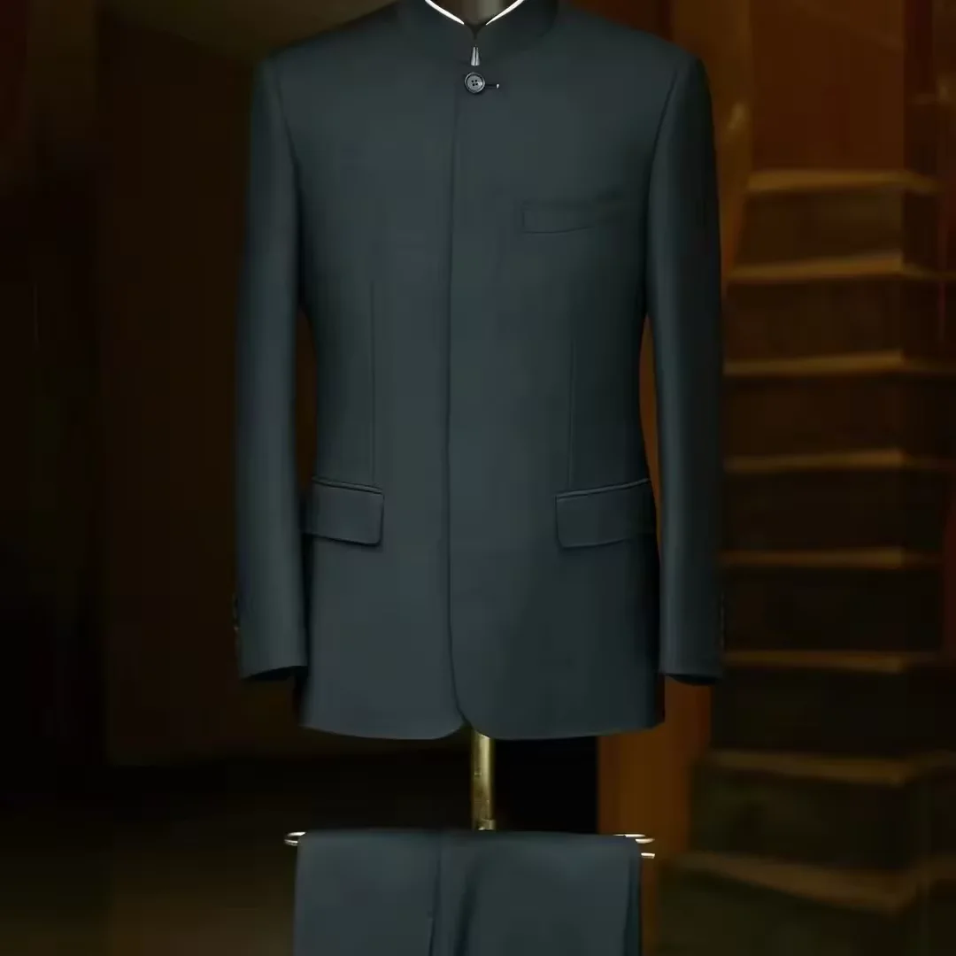 Classic Stand Collar Wedding Men's Suit Office Work Business Male Suits Costume Hommes T