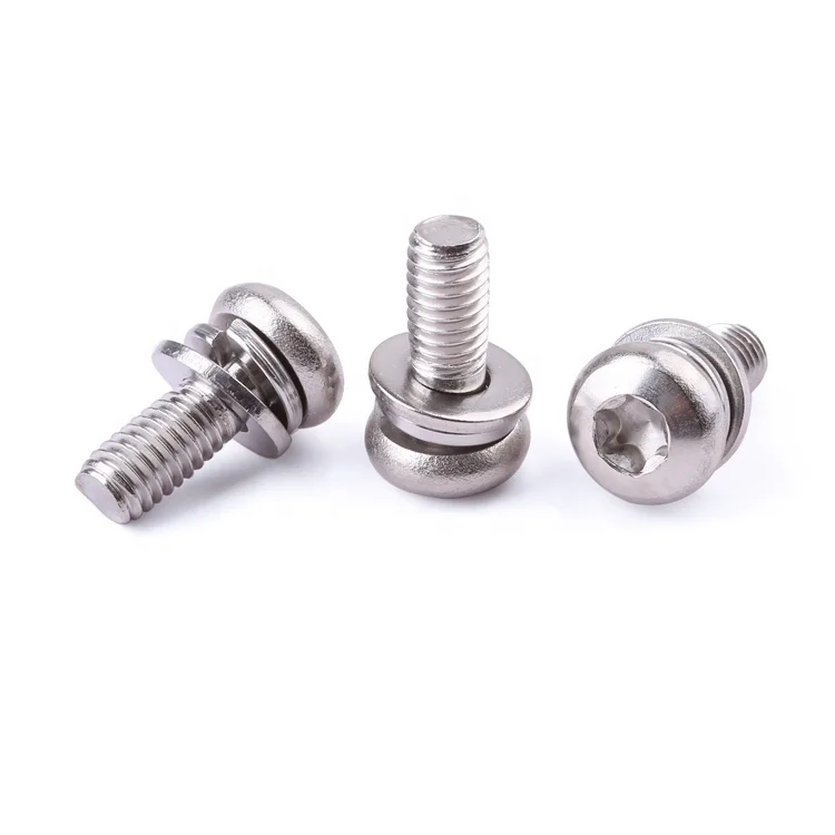 Factory price fastener M2-M8 stainless steel pan head sems machine combined screw with flat washer sems screw