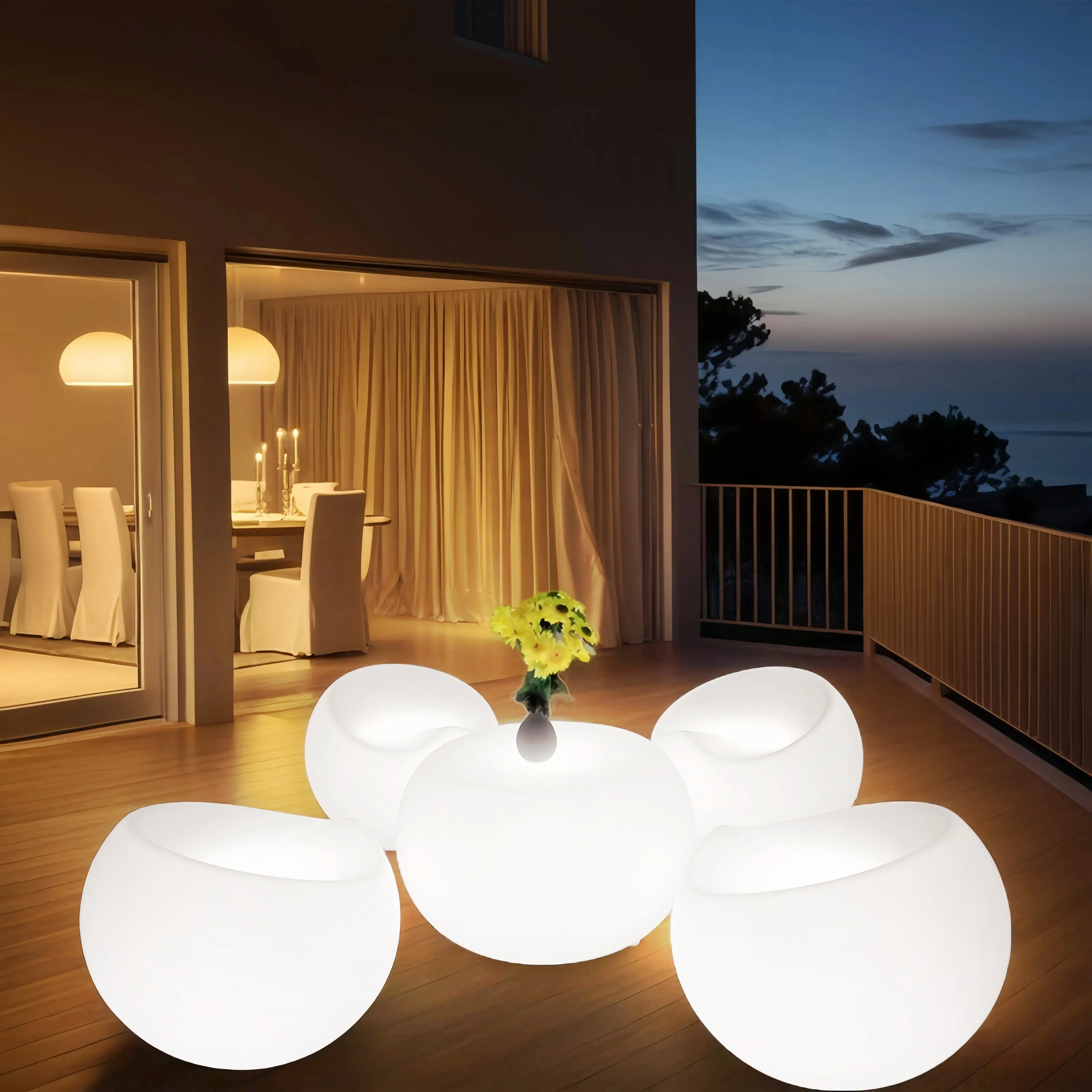 Smart Modern LED Furniture Set for Living Room Practical Plastic Sofa Corner Unique LED Table and Chairs for Hotels