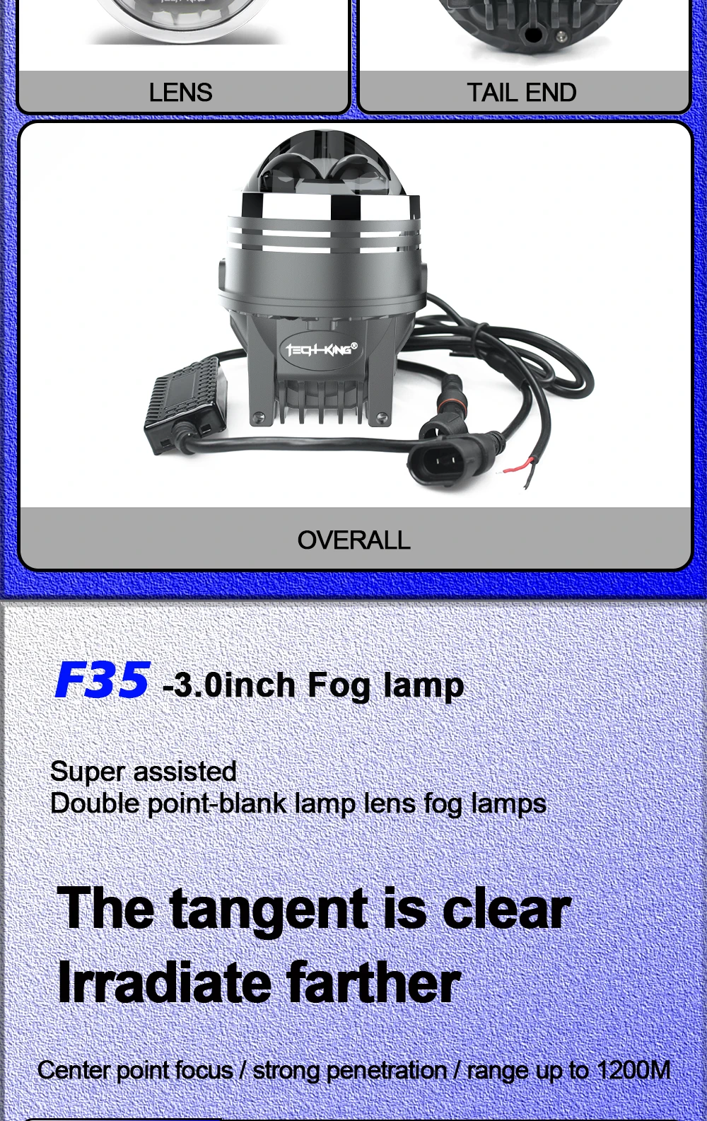 TECH-KING Custom 3.0 Inch Dual Beam Led Fog Lamp 12v 45w 70W 6000K Waterproof Universal Car Laser Fog Light 6000k Color Lens