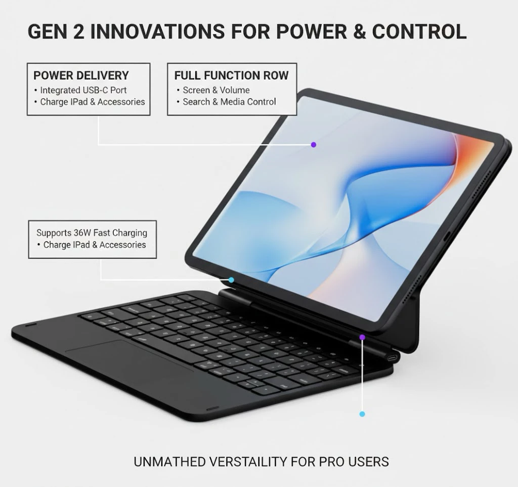Professional Keyboard Case Cover for iPad   11pro 2024(M4)/2025(M5) with Magnetic Attachment and Full-Size 6-Row Keyboard