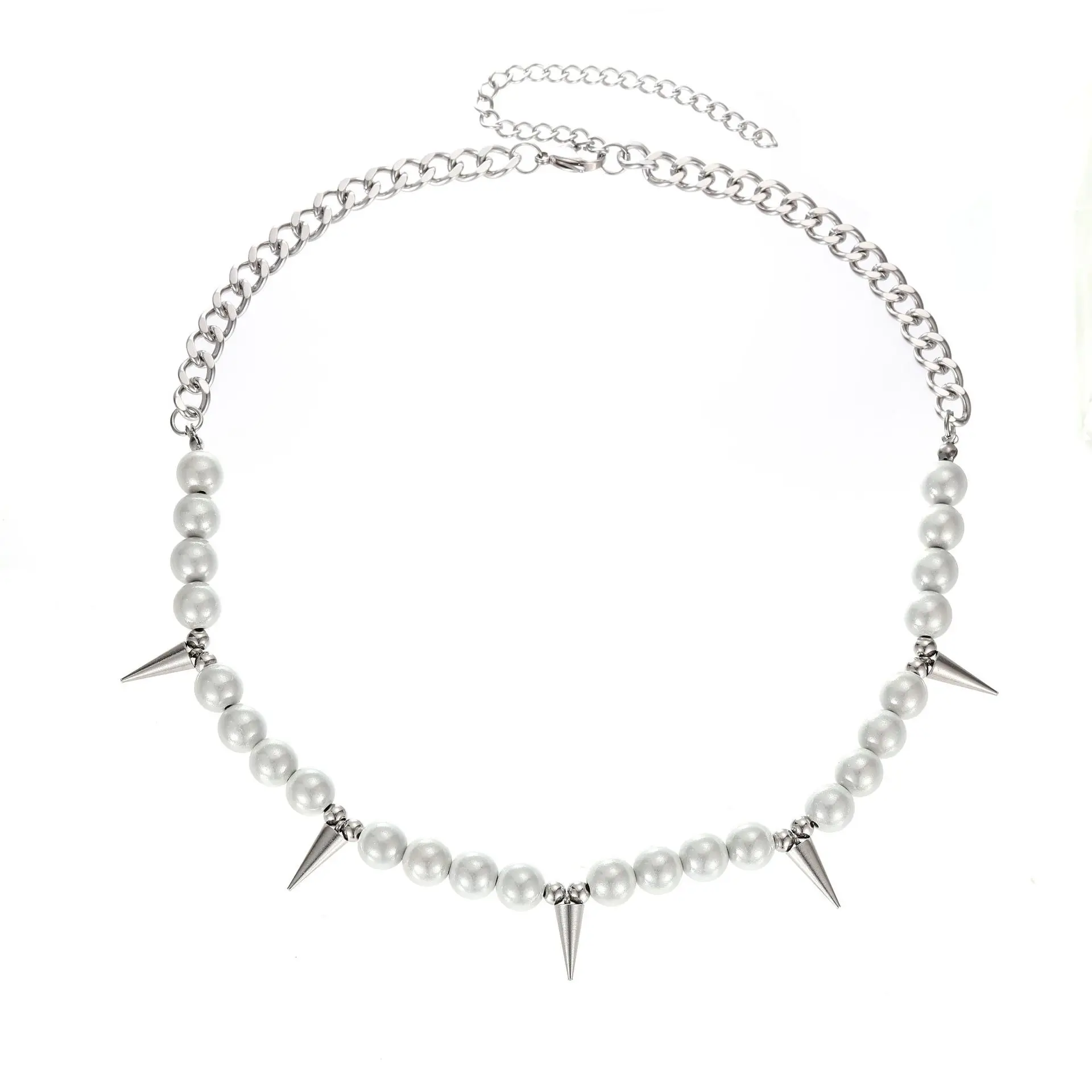 Thick Beaded Choker - Punk Pearl Necklace for Men