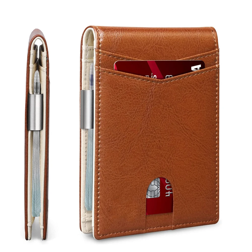 High Quality Slim Minimalist Genuine Leather Rfid Blocking Bifold