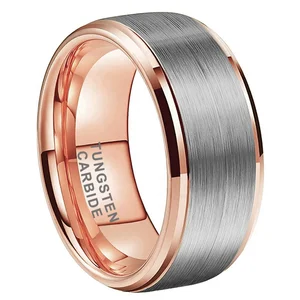 Coolstyle Jewelry Stepped Beveled Edges Brushed Finish 10mm Rose Gold Tungsten Ring for Men Women Fashion Wedding Band
