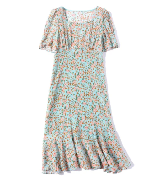 High Quality women 100%silk dress  custom  digital printing floral fashion