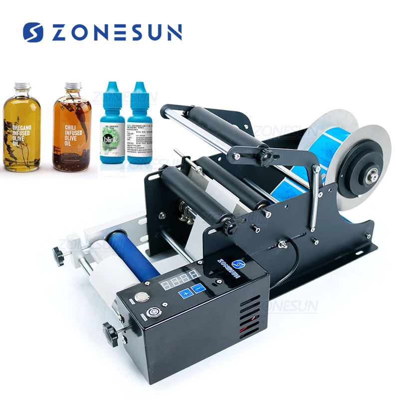 Étiqueteuse semi-automatique pour bocaux en verre ZONESUN ZS-TB50SM, machine d'étiquetage autocollante pour bouteilles rondes en plastique (shampooing, jus)| Alibaba.com