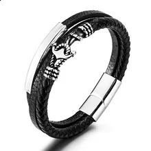 Men's Stainless Steel Bracelet Anchor Magnet Buckle Multi-layer Leather Bracelet 21cm Length Classic Style