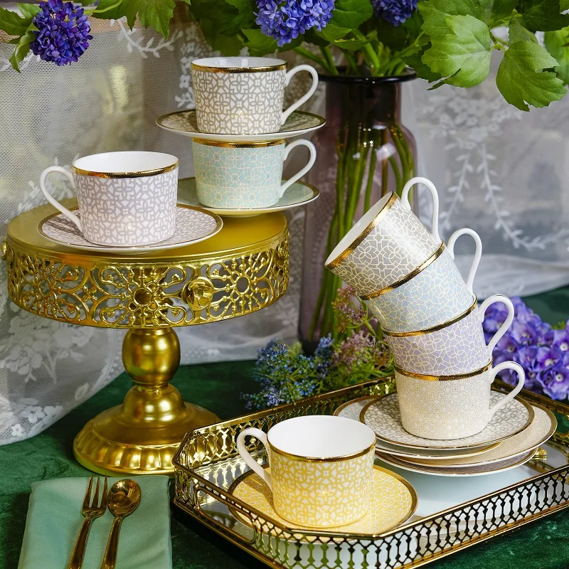 Stechcol Custom Design Ceramic Cup And Saucer Bone China Porcelain Espresso Coffee Tea Cups