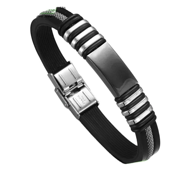 Brand New Titanium Stainless Steel with Silicon Wrist Band Energy Bracelet Sporting Style Anti-fatigue and Pain Relief in a Gift Box 