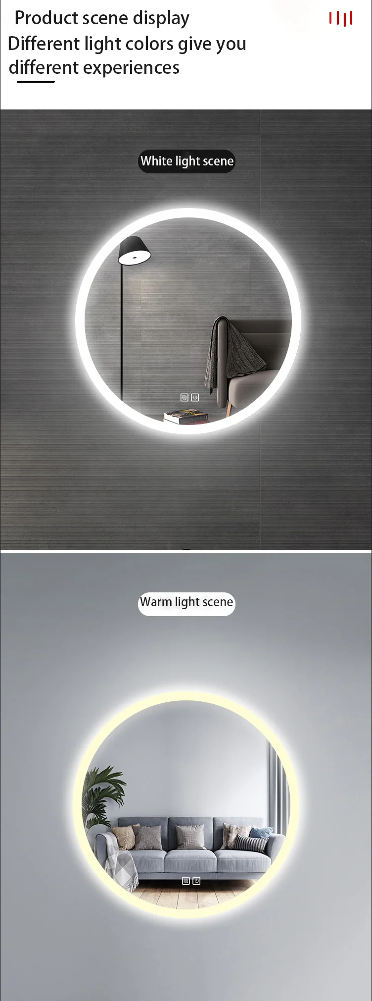 Modern LED mirror bathroom round handwashing toilet makeup smart mirror fog removal hanging wall three-color light mirror manufacture