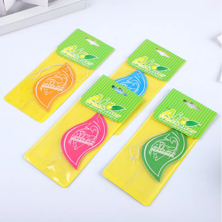 Free design eco friendly best selling car perfume custom fruit car air freshener with backing card package factory