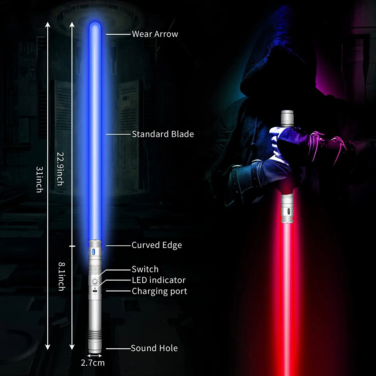 Lightsaber Rechargeable 7 Rgb Color Metal Hilt Dueling Led Lightsaber