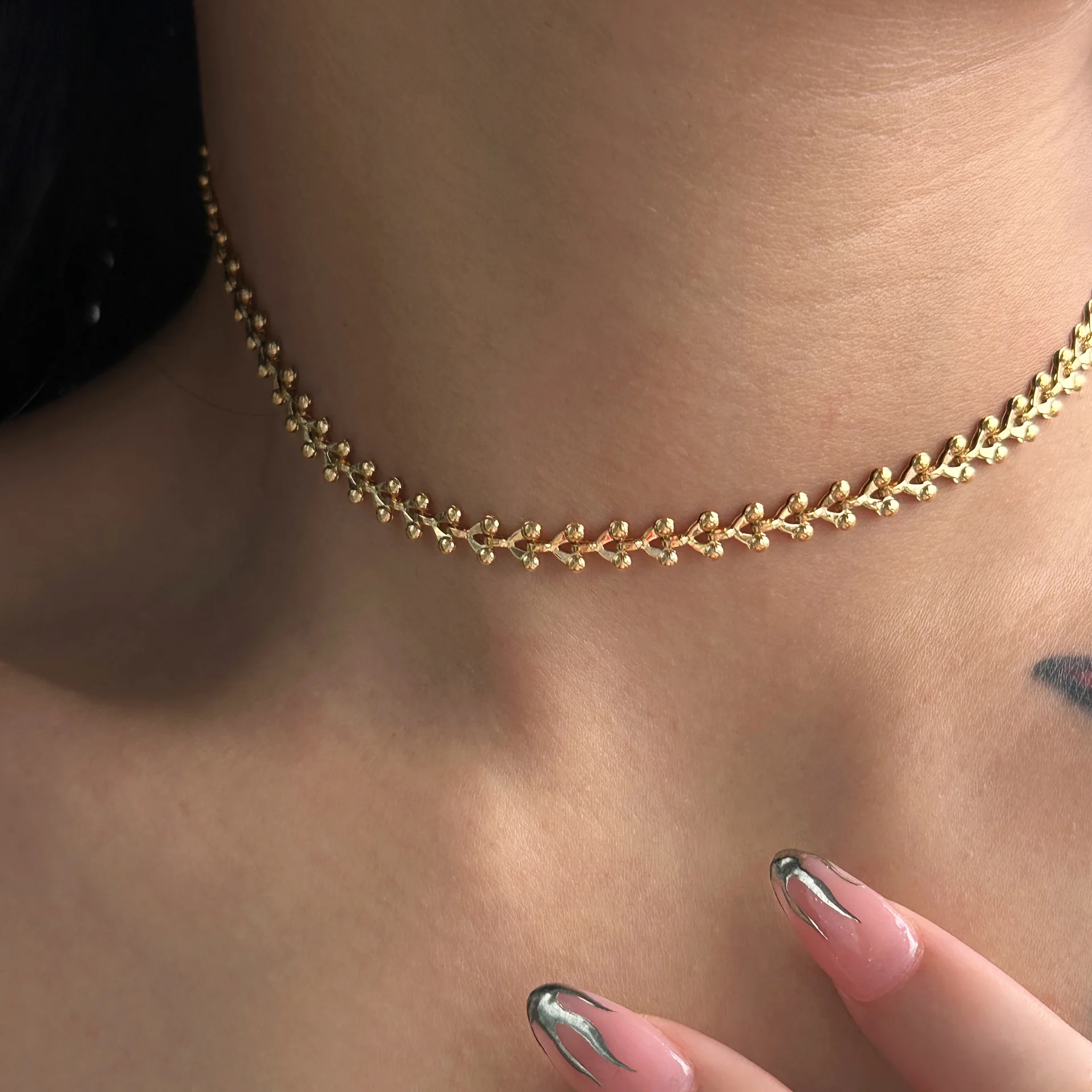 18K Gold Plated Geometric Wheat Chain Necklace