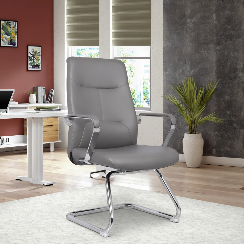 Industrial Executive Office Chrome Frame Chair Reinforced Joints Waterproof Leather Adjustable Height-Modern Design for Hotel 6