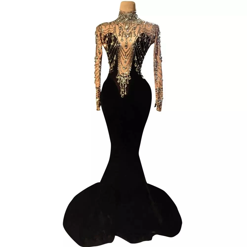 Novance Black Dreamy Diamond Velvet Evening Dress Shiny Sexy Backless ...