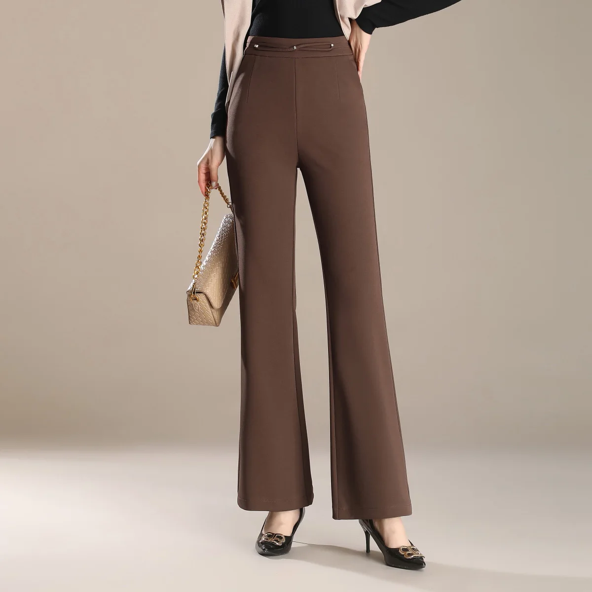 2025 Summer Women's New High-waisted Slim-fit Straight Pants Knitted Casual Flared Pants