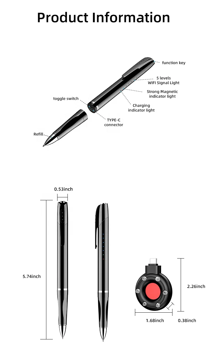 Ball Pen Flashlight RF Frequency Signal Detector X16 Magnetic GSM Tracking Device Finder Wireless RF Scanner Anti-Spy Detector