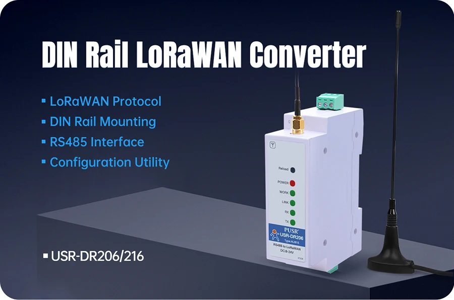 PUSR DIN Rail Serial RS485 to LoRaWAN Converter wireless network gateway Long-range Communication Stable Reliable data USR-DR206