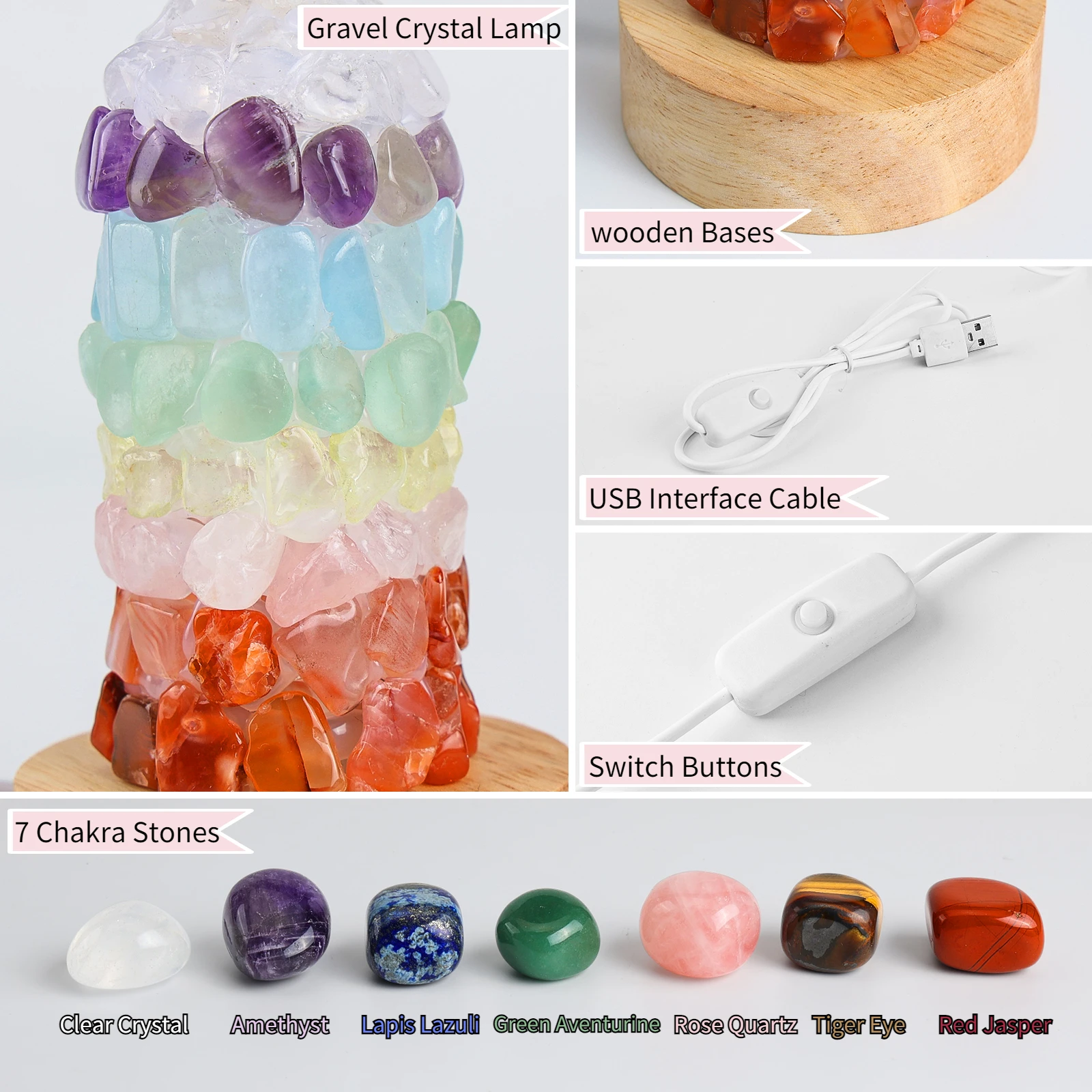 Lampada Notturna In Pietra Di Cristallo Naturale, Luce LED Calda 4W 3000K, Lampada Da Comodino Decorativa Rilassante, Regalo Benessere Per Bambini E Adulti