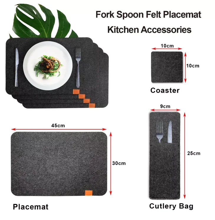 Dark Grey Felt Placemats Set Of 6 Dinner Absorbent Table Mats Non Slip