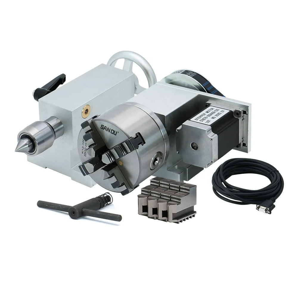 4th 4Jaw Chuck Tailstock Index Dividing Head Nema23 Motor Kit for Engraving Machine