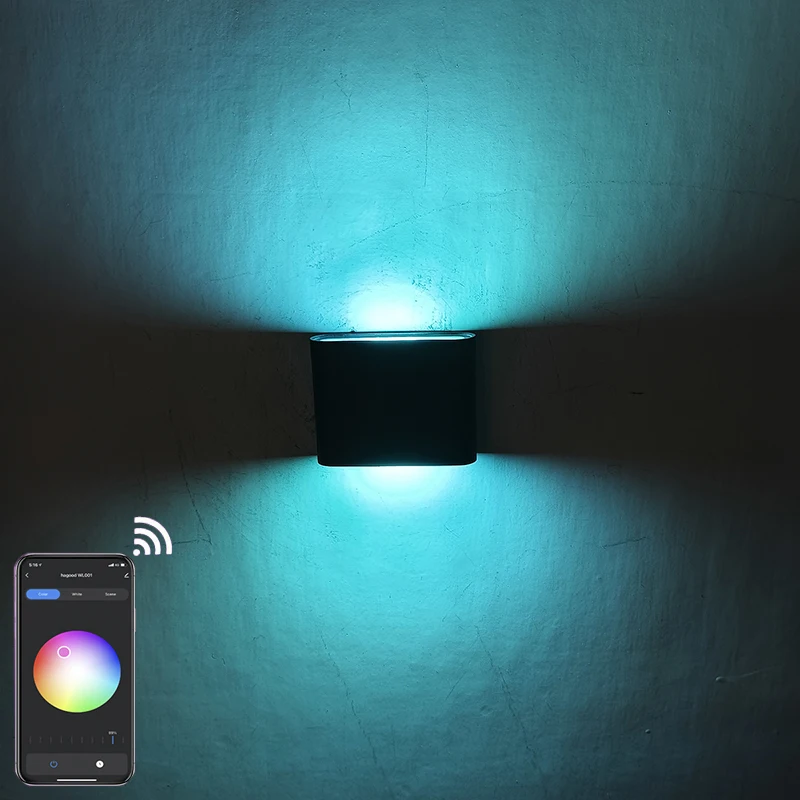 Hagood 9W Smart RGBW APP Control Thin square Wall Lamp Indoor Outdoor for Bedroom Office Hotel Room Decorative Wall Light