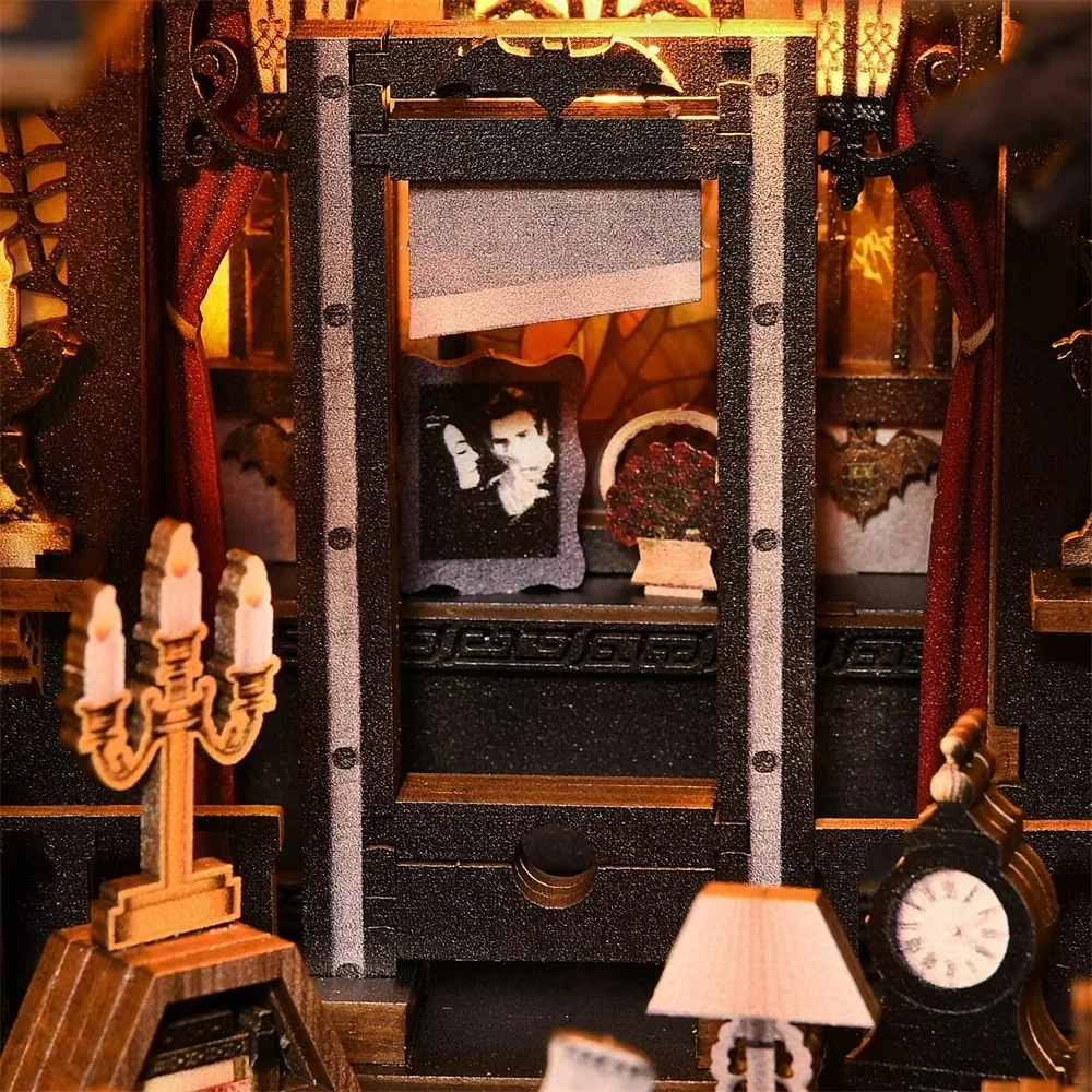 product book nook wooden puzzle kit   3d miniature bookshelf model fun diy project  thoughtful gift idea572-10