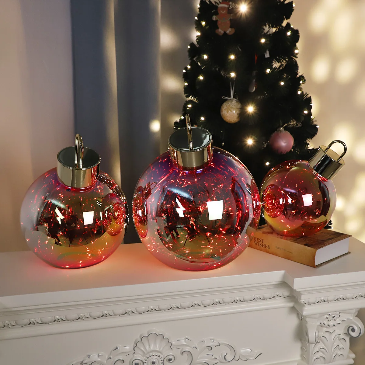 Blown glass christmas flat bottom ball ornament sets wholesale oversized christmas ball gifts Commercial Holiday Decorations