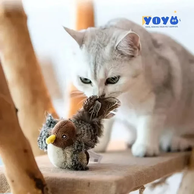 Yoyo Play and Squeak Kitten Melody Chaser Cat Toy Automatic Chirping Bird Toy Squeaky With Tail