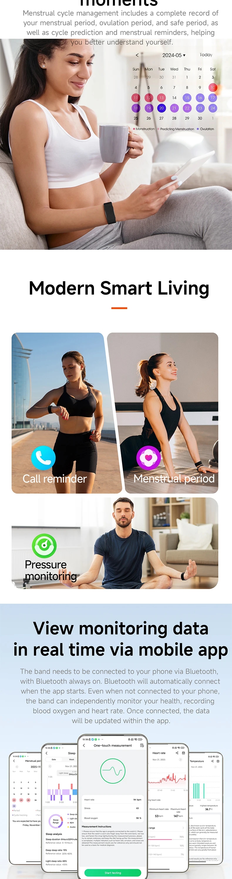 product new screenless smart bracelet y105 for men women 17g light body incoming call message reminder body fitness tracker watch-10