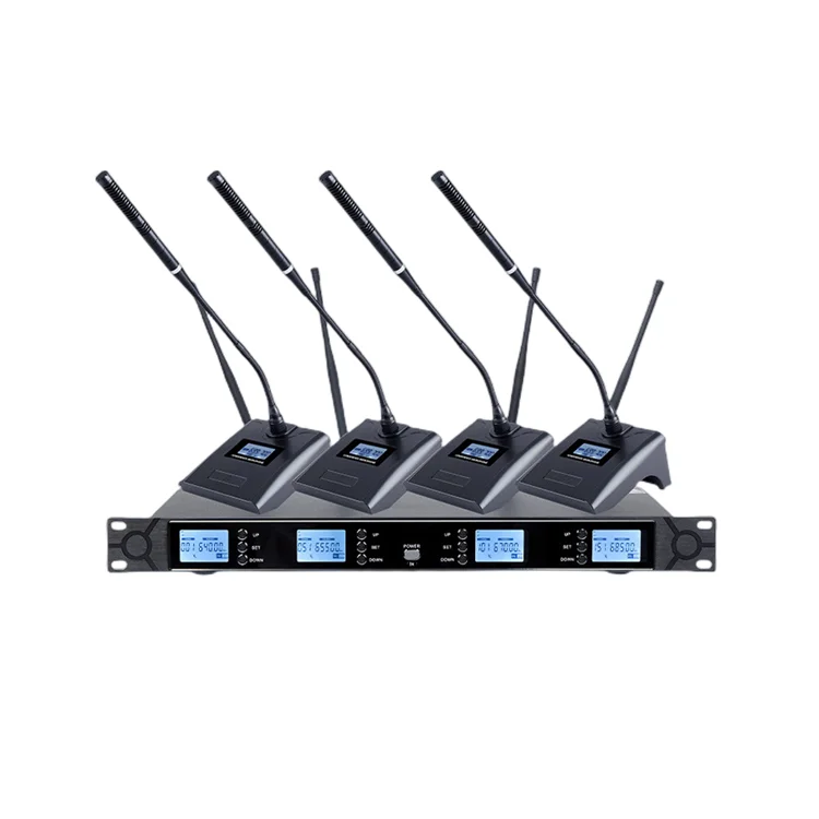 4 Channel Wireless Conference Microphone Professional UHF High Sensitive True Diversity Wireless Microphone
