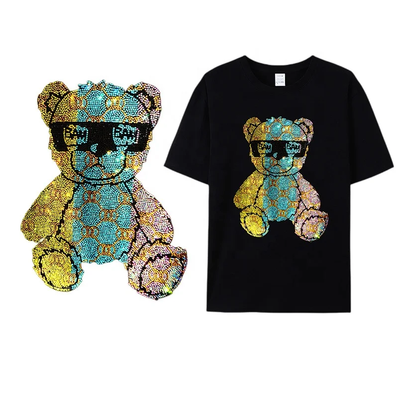 Spring New Men's T-shirt High Quality Bear Rhinestone Sports Trend