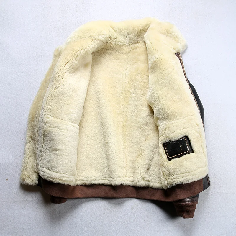 Men's Sheepskin A2 Pilot Jacket - Winter Fur Coat With Lapel_voghion.com