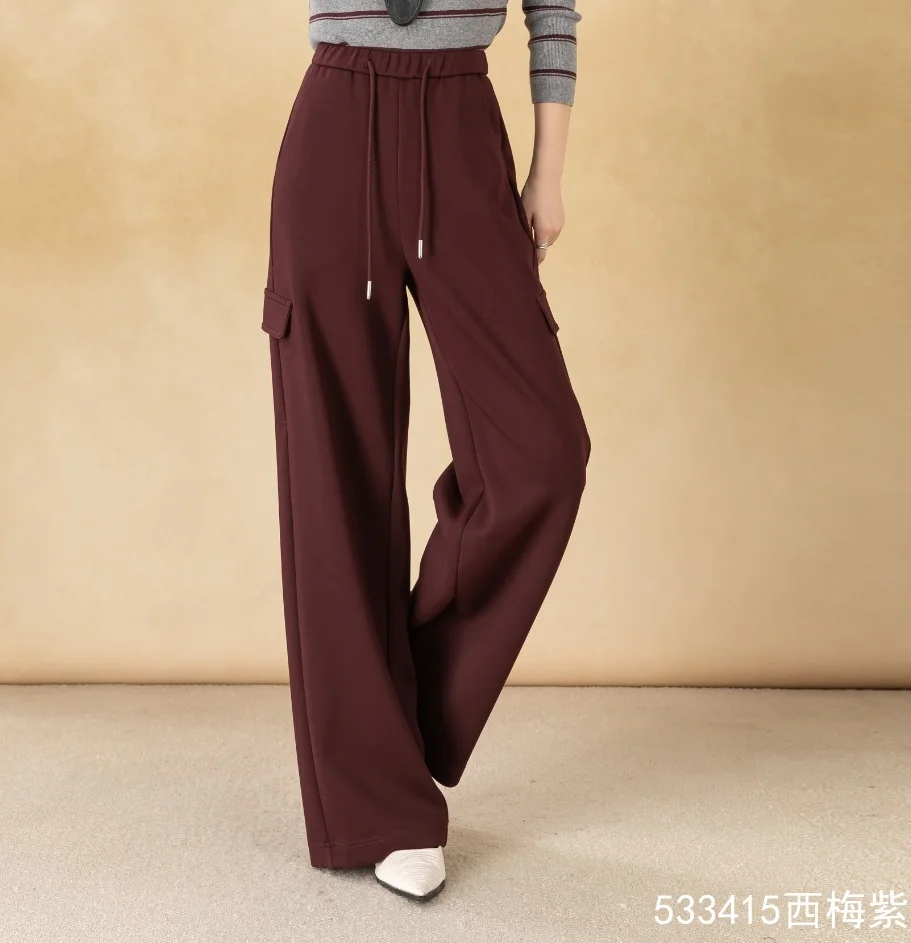 Women's Loose-Fitting Solid-Color Cargo Pants Wide-Leg Casual Trousers Dyed Jeans
