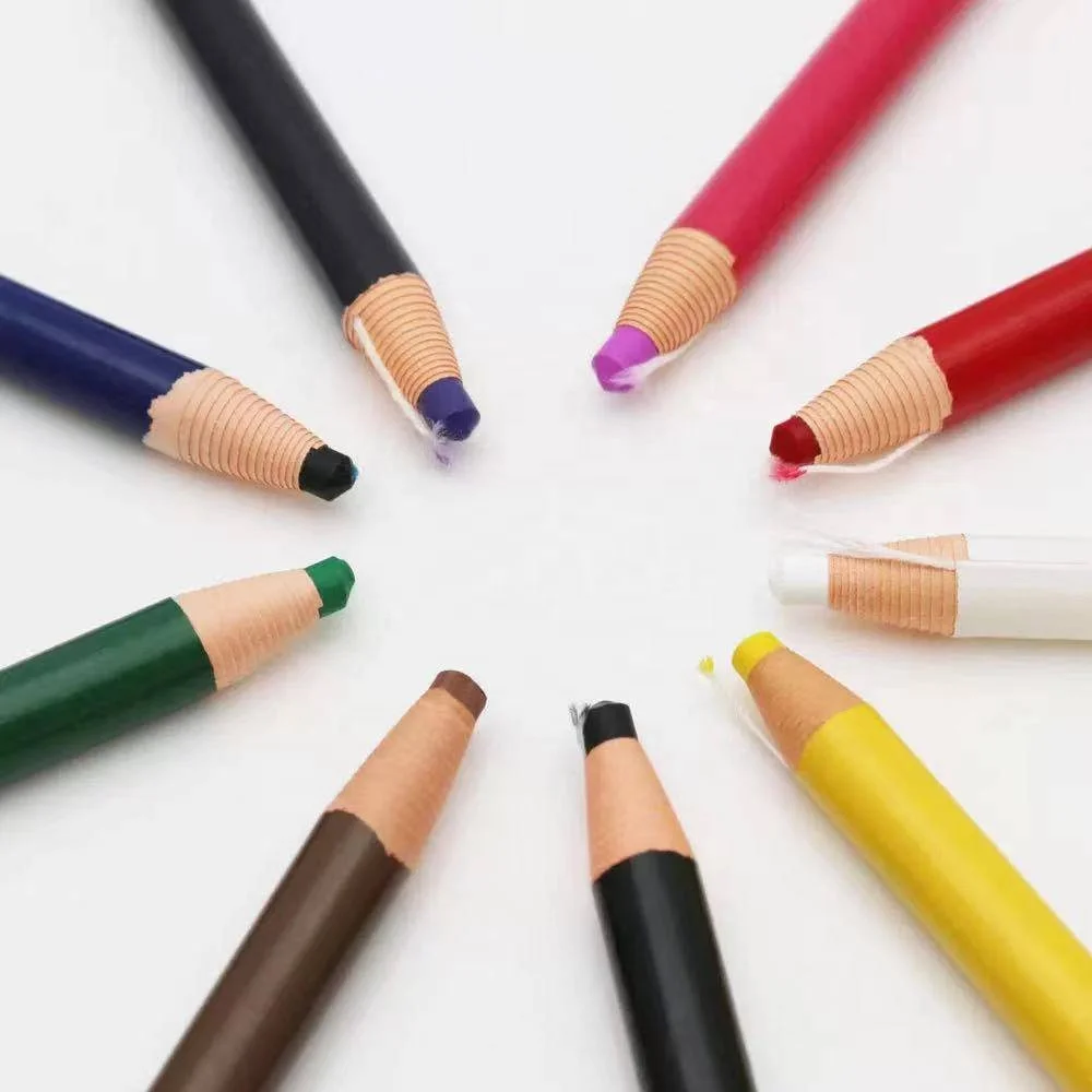 12pcs/box  Microblading Cosmetics Crayon Colors Pencils Peel-off China Marker / Grease Pencil /Roll Wax Pencil/ Marking Pen,Wood