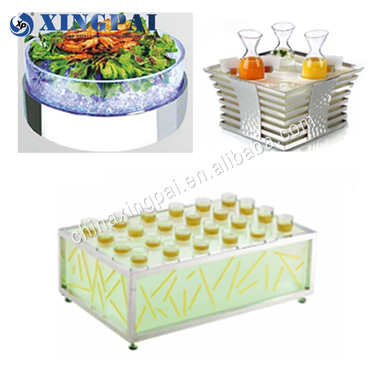XINGPAI Led Acrylic Table Service Seafood Ice Bucket Ice Display Buffet Food Display Stand for Restaurant