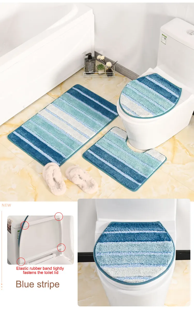 New Design Microfiber Embossing Water Absorbent Door Mat Non Slip Floor Toilet Mat Bathroom Mat Set 3 Piece details