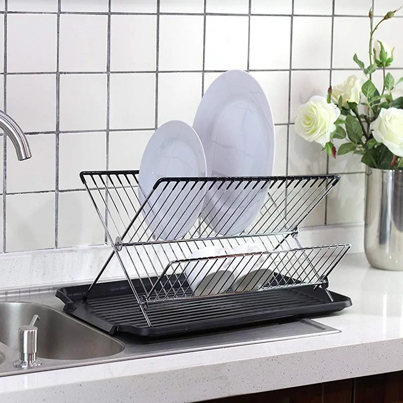 1pc Foldable X-shaped Dish Drying Rack With Detachable Tray