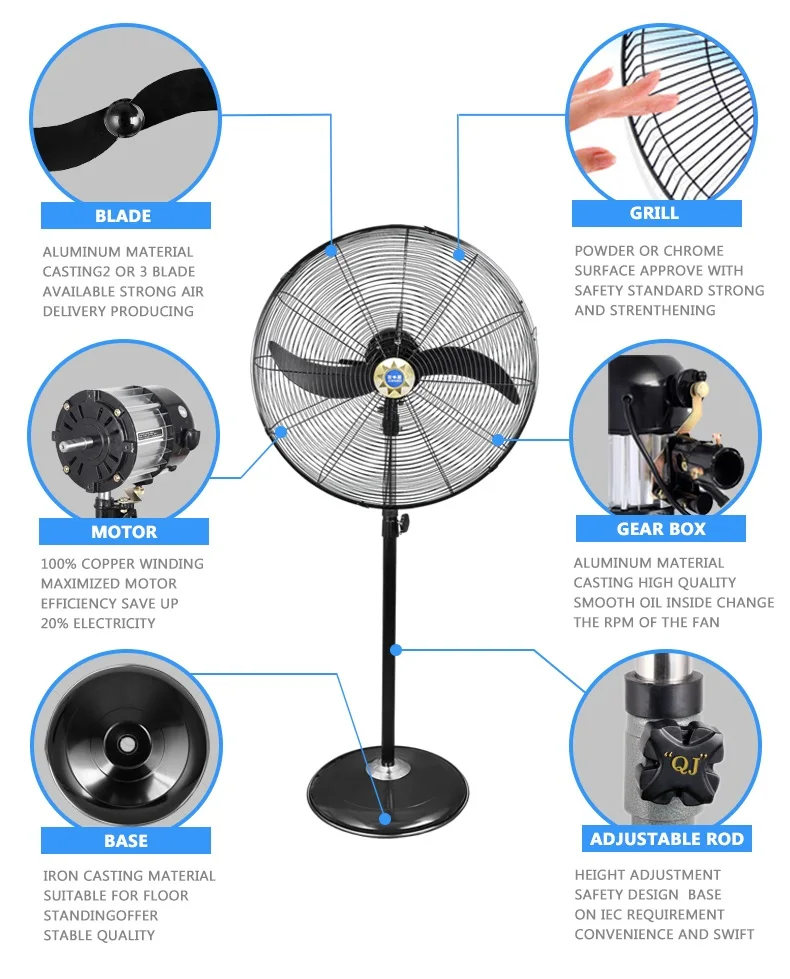 Cooling Stand Industrial Fan, Electric Plug, 190W - detail 6