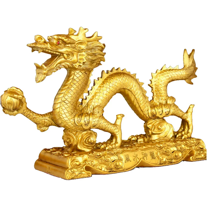 Small Chinese Feng Shui Dragon Brass Statue Sculpture Home Office Decoration Tabletop Decor Ornaments for Wealth and Success Good Lucky Gifts 