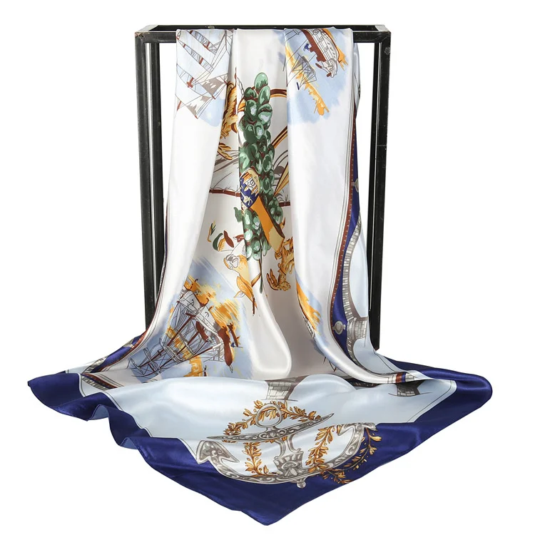 90*90CM Custom Logo silk big square scarf hot style satin print ladies silk scarf AliExpre new wild scarf women