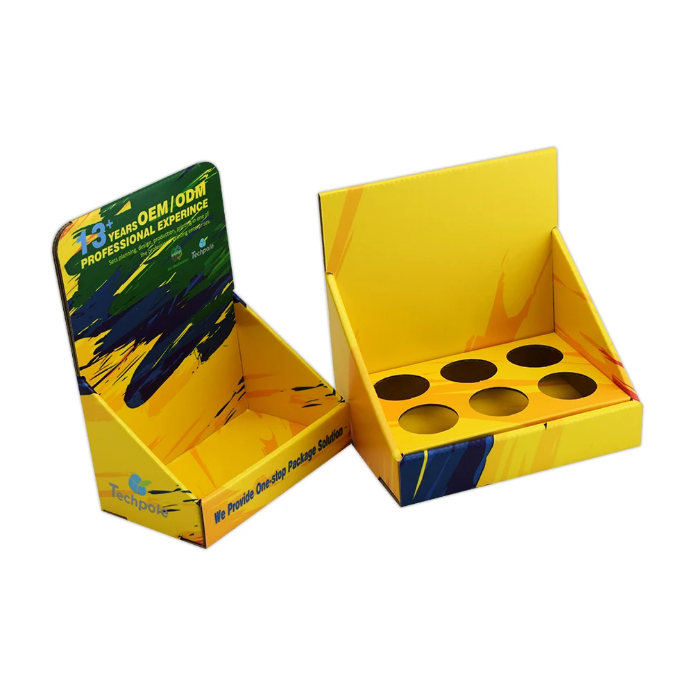Corrugated Cardboard Retail Display Box with Matt Lamination and Embossing for Cosmetics Counter Stand with Holes